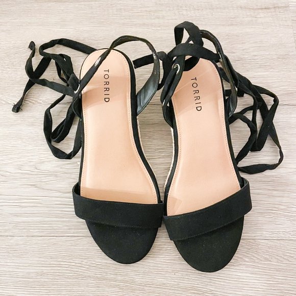 Torrid Black Faux Suede Ankle Wrap Espadrille Demi Wedge - Picture 3 of 9